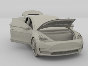 tesla model 3 with interior and chassis 3D 模型
