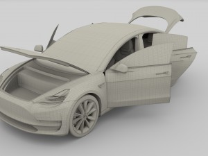 tesla model 3 with interior and chassis 3D 模型