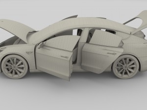 tesla model 3 with interior and chassis 3D 模型