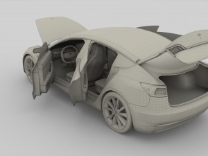 tesla model 3 with interior and chassis 3D 模型
