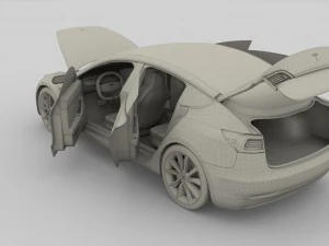 tesla model 3 with interior and chassis 3D Model