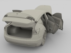 tesla model 3 with interior and chassis 3D 模型