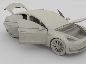 tesla model 3 with interior and chassis 3D 模型