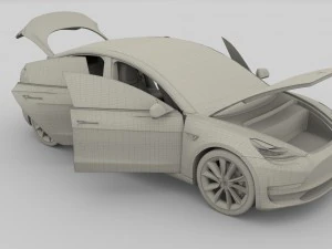 tesla model 3 with interior and chassis 3D Model