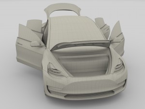 tesla model 3 with interior and chassis 3D 模型