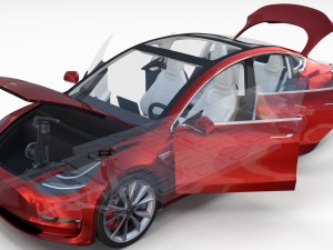 tesla model 3 red with interior and chassis 3D Model
