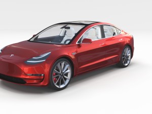 tesla model 3 red with interior and chassis 3D Модель