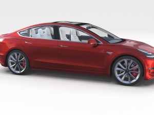 tesla model 3 red with interior and chassis 3D Модель