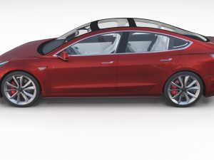 tesla model 3 red with interior and chassis 3D Модель