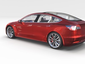 tesla model 3 red with interior and chassis 3D Модель