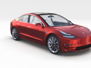 tesla model 3 red with interior and chassis 3D Модель