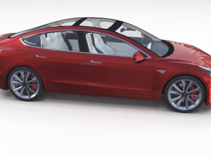 tesla model 3 red with interior and chassis 3D Модель