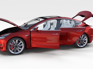 tesla model 3 red with interior and chassis 3D Модель
