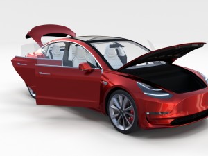 tesla model 3 red with interior and chassis 3D Модель