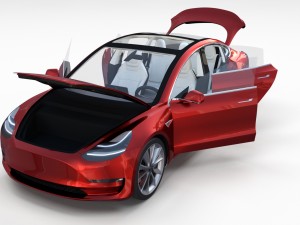 tesla model 3 red with interior and chassis 3D Модель