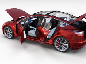 tesla model 3 red with interior and chassis 3D Модель