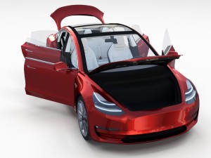 tesla model 3 red with interior and chassis 3D Модель