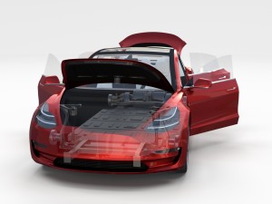 tesla model 3 red with interior and chassis 3D Модель