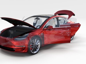 tesla model 3 red with interior and chassis 3D Модель