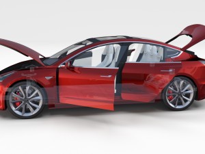 tesla model 3 red with interior and chassis 3D Модель