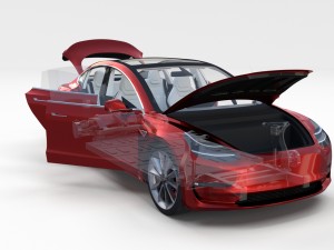 tesla model 3 red with interior and chassis 3D Модель