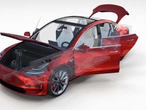 tesla model 3 red with interior and chassis 3D Модель