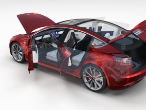 tesla model 3 red with interior and chassis 3D Модель