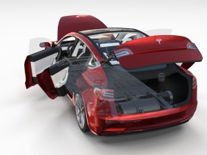 tesla model 3 red with interior and chassis 3D Модель