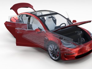 tesla model 3 red with interior and chassis 3D Модель