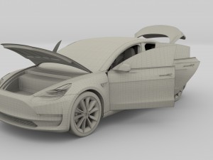 tesla model 3 red with interior and chassis 3D Модель