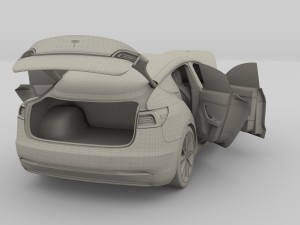 tesla model 3 red with interior and chassis 3D Модель