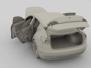 tesla model 3 red with interior and chassis 3D Модель
