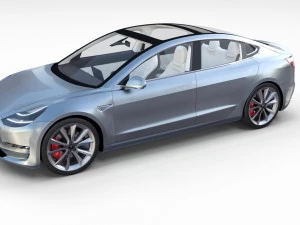 tesla model 3 silver with interior and chassis 3D Model