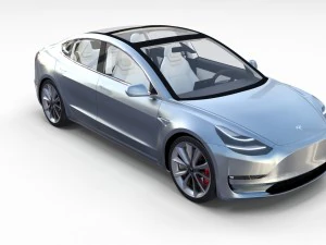 tesla model 3 silver with interior and chassis 3D Model