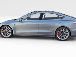 tesla model 3 silver with interior and chassis 3D Model