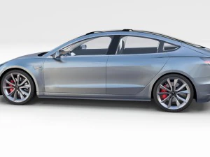 tesla model 3 silver with interior and chassis 3D Model