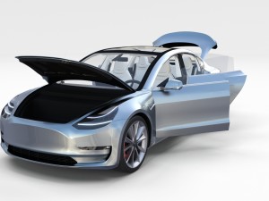 tesla model 3 silver with interior and chassis 3D Model