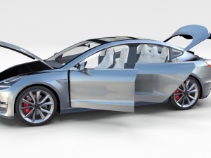 tesla model 3 silver with interior and chassis 3D Model