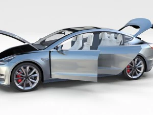 tesla model 3 silver with interior and chassis 3D Model