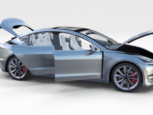 tesla model 3 silver with interior and chassis 3D Model