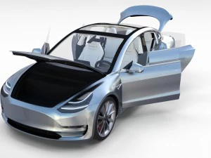 tesla model 3 silver with interior and chassis 3D Model