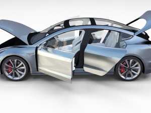 tesla model 3 silver with interior and chassis 3D Model