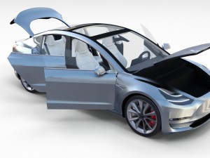 tesla model 3 silver with interior and chassis 3D Model