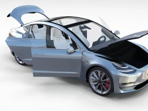 tesla model 3 silver with interior and chassis 3D Model