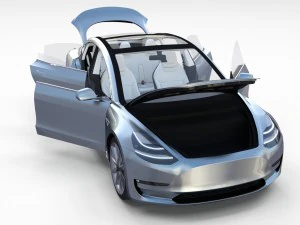 tesla model 3 silver with interior and chassis 3D Model