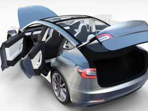 tesla model 3 silver with interior and chassis 3D Model