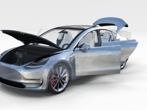 tesla model 3 silver with interior and chassis 3D Model