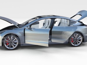 tesla model 3 silver with interior and chassis 3D Model