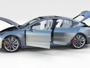 tesla model 3 silver with interior and chassis 3D Model