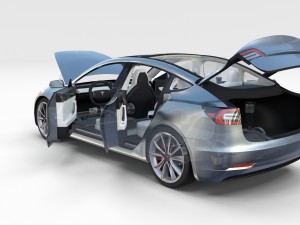 tesla model 3 silver with interior and chassis 3D Model